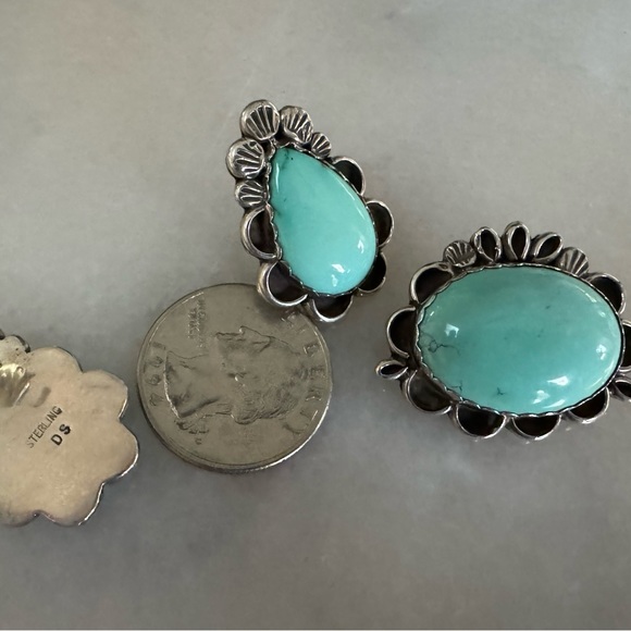 Native American earring and broach with sterling silver and turquoise - Picture 10 of 16